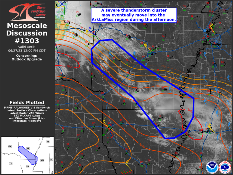 LimWeather's tweet photo. Ok, #SPC_MD 1303 has stated that there will be a #SlightRisk for E #Oklahoma, S #Arkansas, NE #Louisiana, W #Mississippi at 1130 CDT, cities there include, #MonroeLA, #Vicksburg, #Bastrop, #Arkdelphia, #ElDoradoAR
#SPC #SevereWX #Wxtwitter #OKwx #ARwx #LAwx #MSwx #Tornado #Hail https://t.co/9FLxwfOkbo