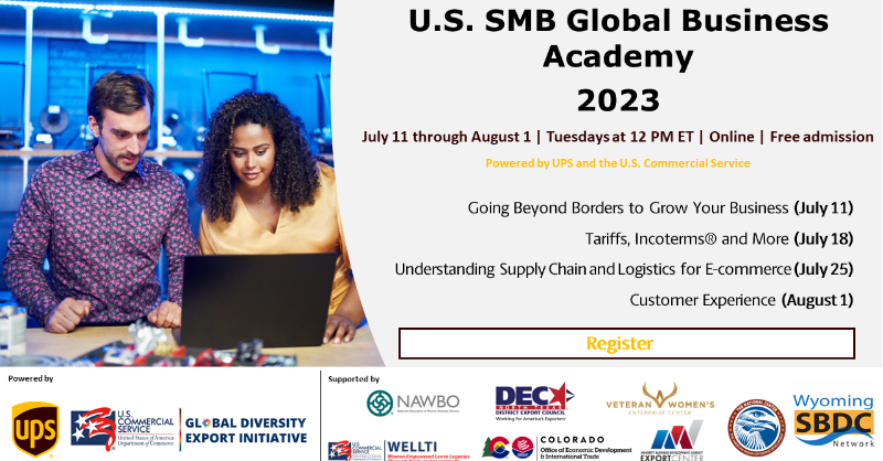 UPSPolicy's tweet photo. UPS is committed to empowering #SMBs worldwide, providing tools &amp; resources to help them thrive. Join us for the U.S. SMB Global Business Academy, a 4-week workshop series tailored to help entrepreneurs reach new markets starting July 11. Register now ⬇️