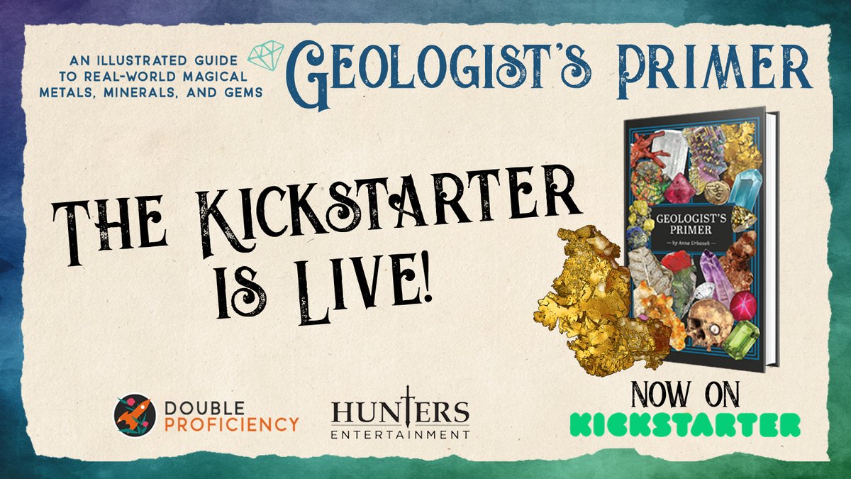 Hunters_Ent's tweet photo. #GeologistsPrimer, an illustrated guide to magical gems, rocks, and metals, is live now on @Kickstarter, brought to you by @2xproficiency. Unlock the power of the earth in your tabletop game!
https://t.co/YbNB8nYayB https://t.co/Nz7YTrbKAv