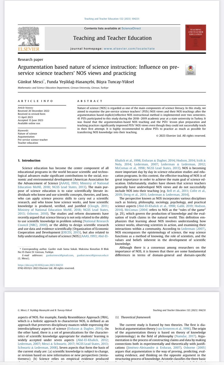 MesciGunkut's tweet photo. Hot off the press! How does argumentation-based NOS instruction affect PSTs' NOS views and how does this effect reflect on their teaching? you are welcome to read or download at https://t.co/L0Kb87lf8r
@sciencedirect https://t.co/bbGr4XFaNI