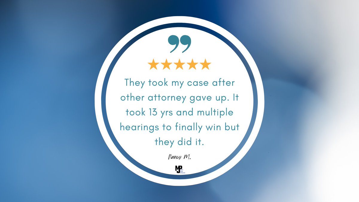 disability4u's tweet photo. Thank you for the 5 star review! ⭐⭐⭐⭐⭐
If you loved your experience with us, please let us know in a Facebook or Google review!
#SocialSecurityDisability #VeteransDisability #MJP #FacebookReview #GoogleReview #Review https://t.co/45UqMi2j4M