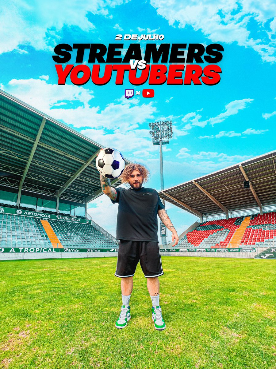 STREAMERS VS. YOUTUBERS 
DIA 2 DE JULHO ⚽️ TODA A BILHETEIRA SERÁ EM APOIO À ASSOCIAÇÃO ACREDITAR ❤️ SEE U THERE 🤞🏻