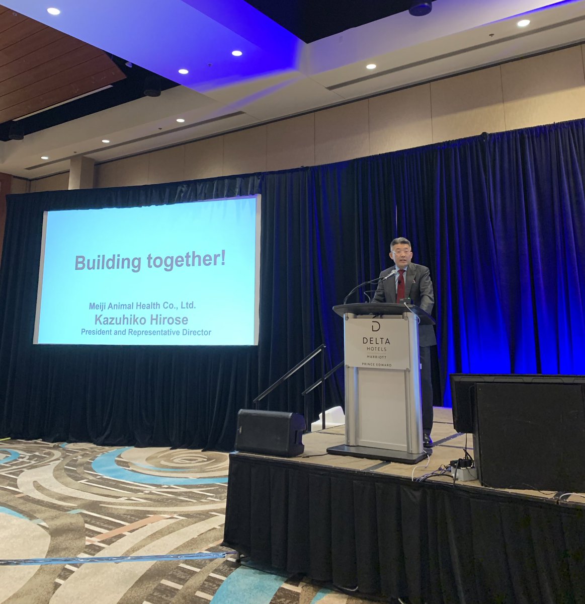 Kazuhiko Hirose, President, Meiji Animal Health, addresses the VHG crowd during our keynote luncheon sponsored by <a href="/vetoquinolusa/">Vetoquinol USA</a>. 

#vethealthglobal23