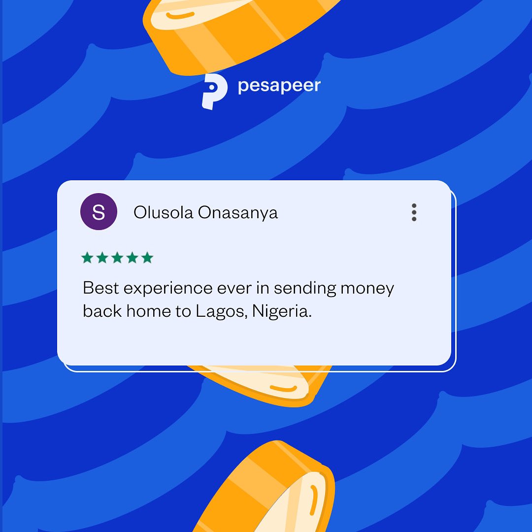 At Pesapeer, nothing brings us more happiness than knowing our customers are satisfied. Thank you for choosing us. 😊

#onlinemoneytransfer #instantpayments #fundstransfer #moneytransfer #payments
#finTech #remittance
#wallet #pesapeer