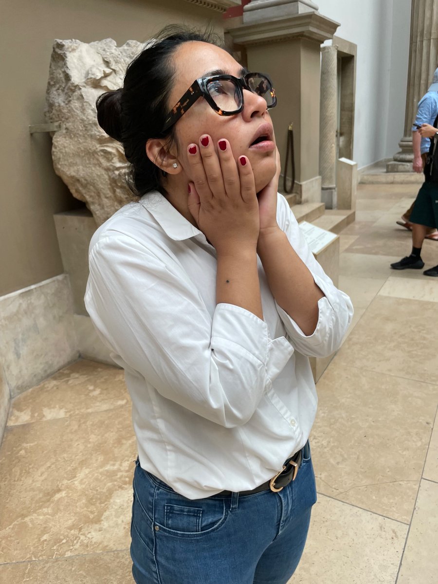 Took my friend Alisha, who’s been working for the repatriation of stolen heritage from Nepal, to the Pergamon Museum in Berlin without telling her it’s full of huge chunks of removed heritage. Got a lot of photos of her reacting like this…