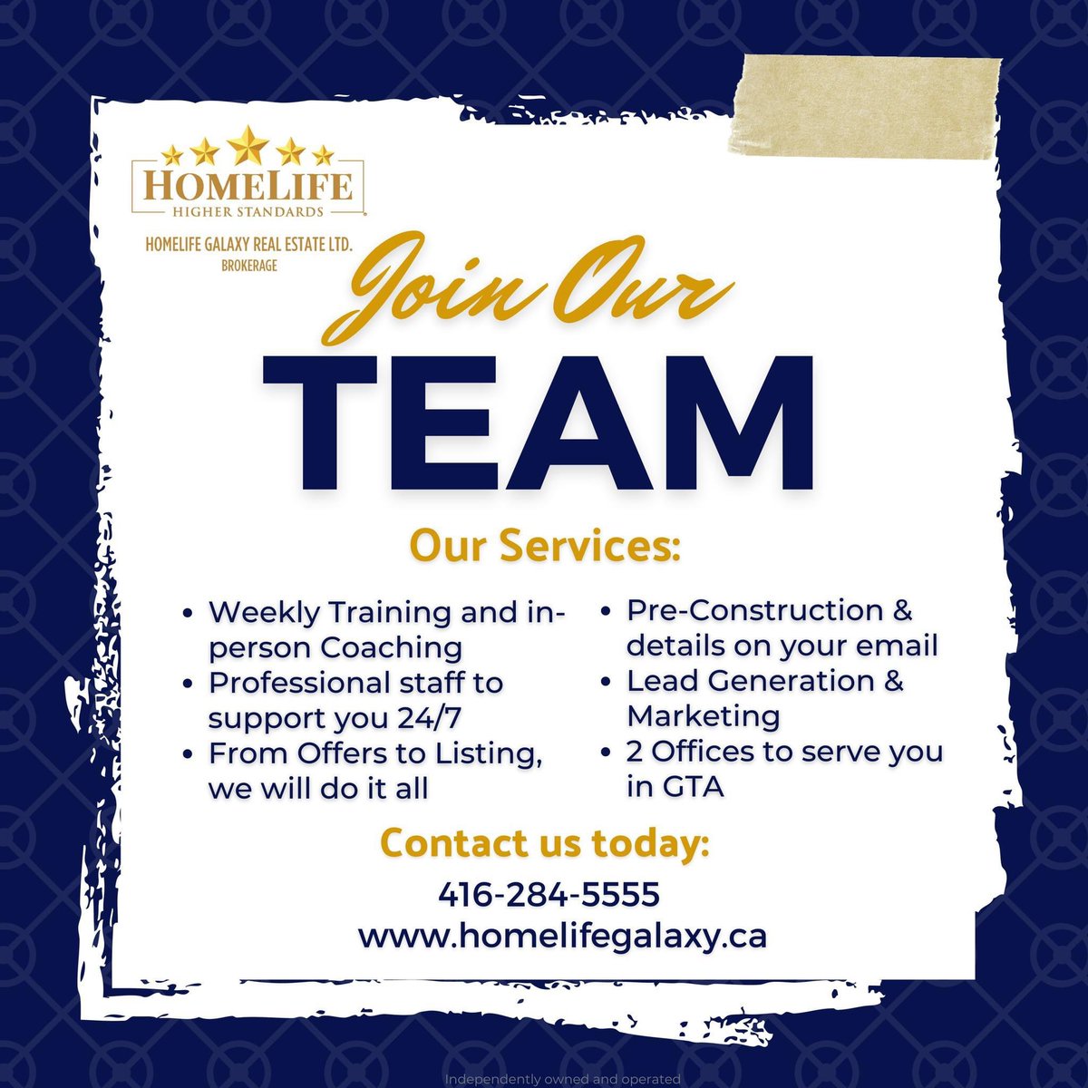 Join us to be a part of our successful team.

Are you looking to get your career started as a real estate agent? 🚀

Join our team today and contact us <a href="/416/">416</a>-284-5555

#homelifegalaxy #homelife #joinus #wearehomelifegalaxy #impactproud #homelife
