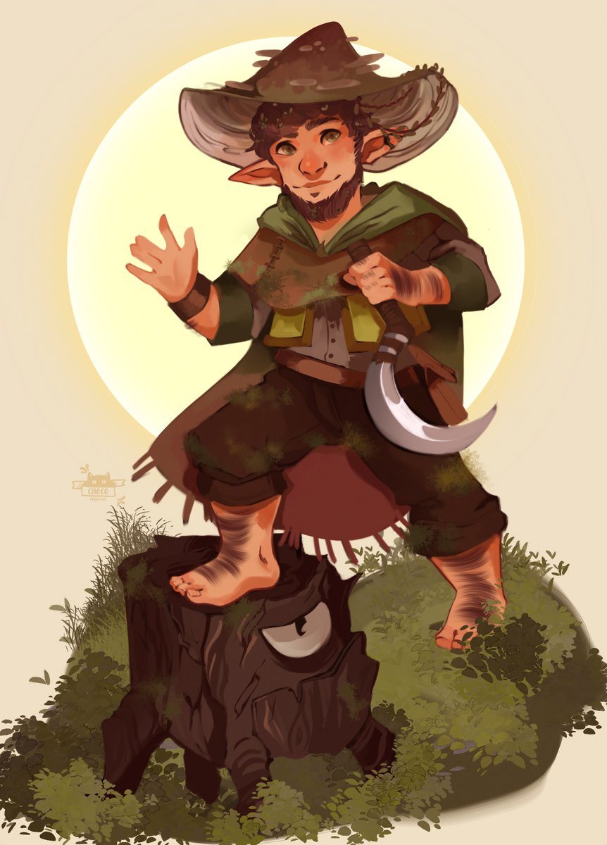 @TabaxiCafe No idea what this is about but fine, have my Pathfinder 2e OC Myro, he's just a little plant druid hanging with his leshy familiar birch.
