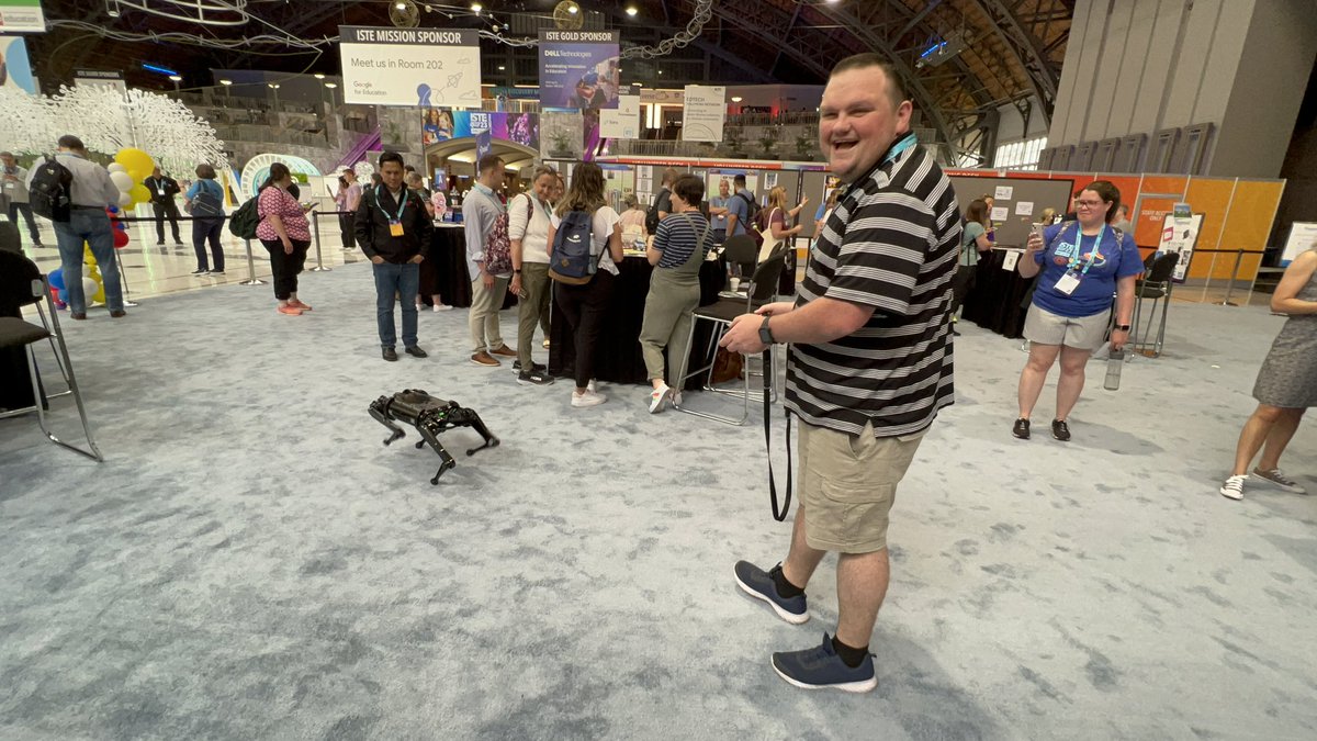 TylerDufrene5's tweet image. Special thanks to #EinsteinFellow @STEMnaut,  #TechWorksatCCA, and @Ghost_Robotics for allowing @LauraAkesson and I to drive the “dogs” at the @PAECT playground here at #ISTELive23! We had a blast! #EinsteinFellows