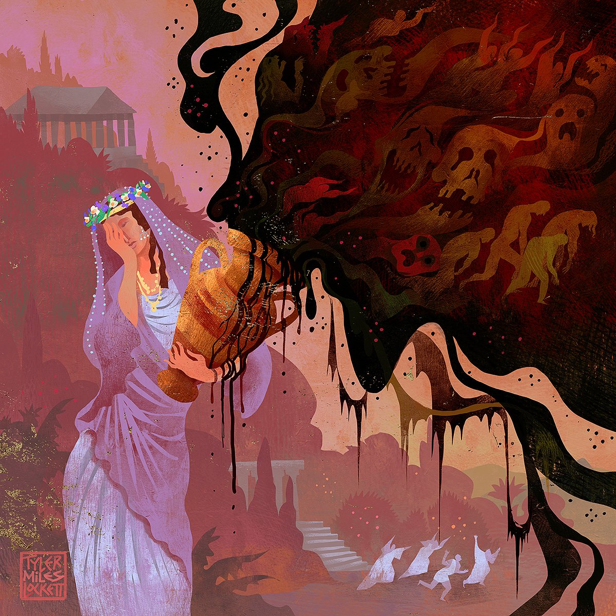 TylerMLockett's tweet photo. Pandora and her jar are created by the Olympians in retaliation for Prometheus betrayal. Her curiosity releases ills, toil, sickness and sorrow, but hope remains within. 
@officialnhaynes 
#greekmythology #mythology #greekgods #pandorabox #ancientgreece #evil #greece #greek #art https://t.co/9FGSRTma8B