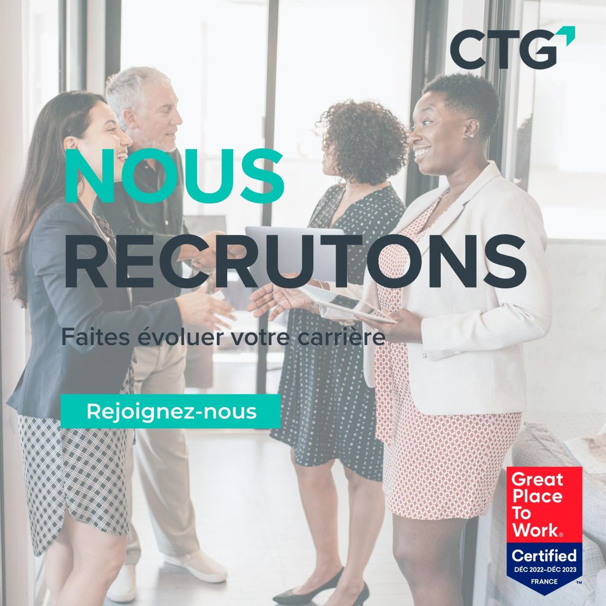 🚀 Boostez votre carrière au sein d'une entreprise où il fait bon travailler ! 

🙌 Certifiée #GPTW, CTG accompagne ses clients dans leur #TransformationDigitale à travers de multiples secteurs !

➡️ En savoir plus : bit.ly/3WzE0hw

#Emplois #Recrutement #TechJobs