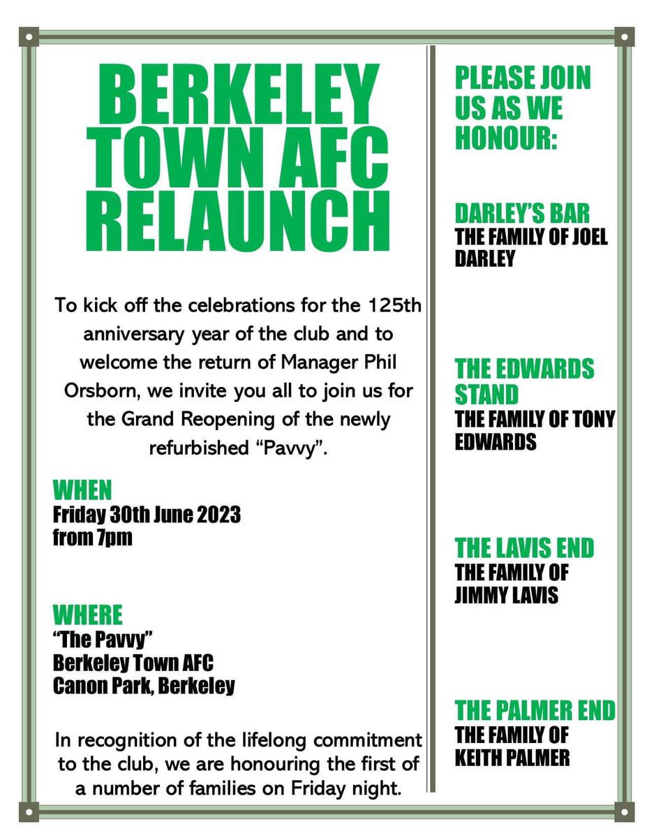 berkeleytownfc's tweet photo. 🟡🟢 BTFC Announcement 🟢🟡
Please feel free to attend and join in the celebrations. Bar and BBQ will be open 7pm start at Canon Park Berkeley this coming Friday. #upthehunters https://t.co/s2jfW5mmQD