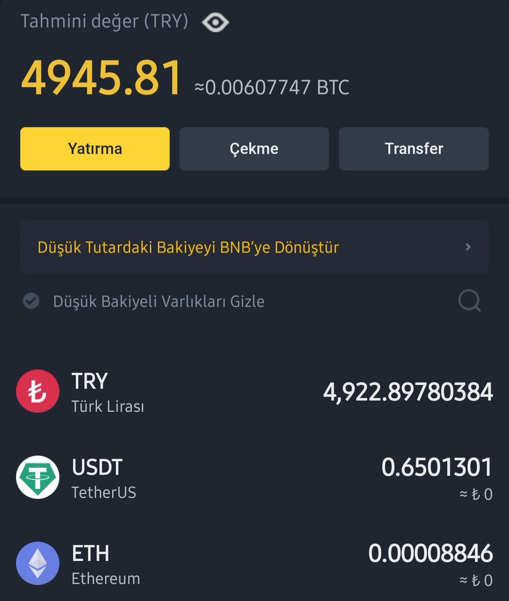 BinanceTR borsasına bakayım dedim ve 5000₺ civarı bir para olduğunu gördüm, gerçekten haberim yoktu. 😃

Bayram harçlığı olarak bu parayı dağıtalım.
Beni takip edin ve bu postu beğenin.
#KurbanBayramı #btc