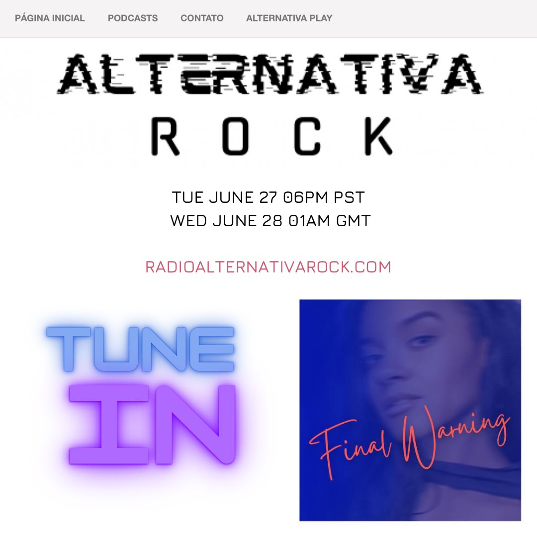 powhersound's tweet image. Tune in tonight @ 6pm PST/ 1am GMT and listen to ‘Final Warning’ by @demijordanae airing on Brazilian radio @radioalternativarock 👉 radioalternativarock.com
•
•
•
•
#radioalternativarock #demijordanae #finalwarning #powhersound #newmusic #spotifyplaylist #spotify #applemusic