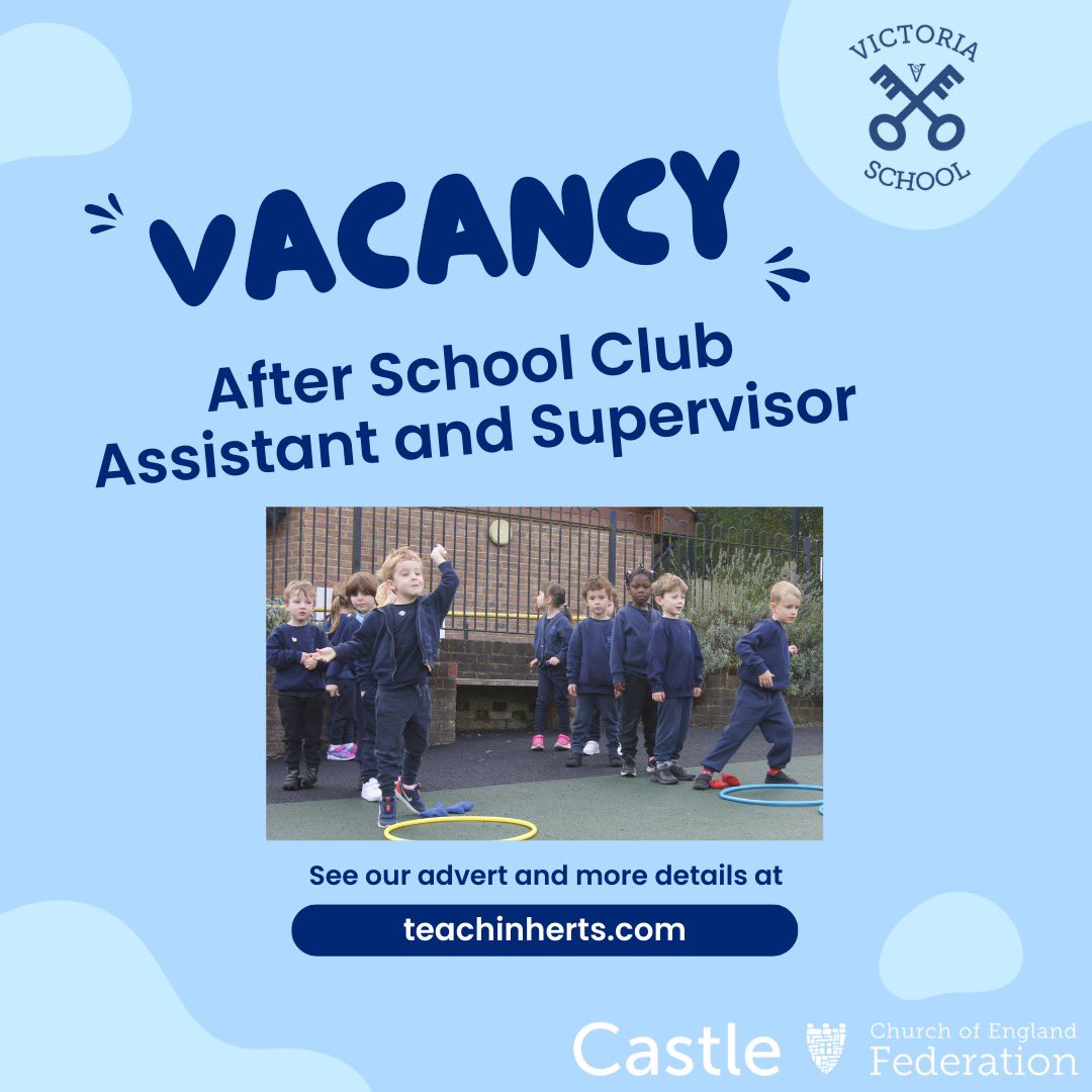 We’re recruiting! Our very popular after school club needs a new assistant and an assistant supervisor. Full details on @Teachinherts. Contact school for more information. Asst: teachinherts.com/find-a-job/vie… Asst Supervisor: teachinherts.com/find-a-job/vie…