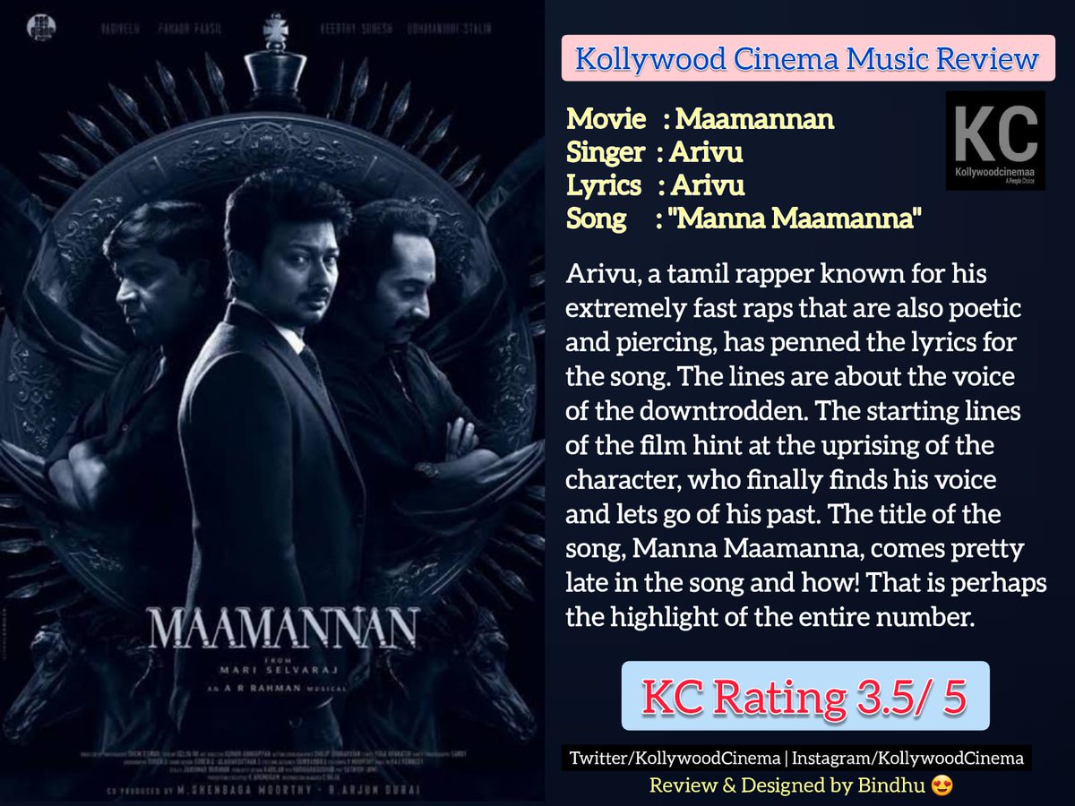 #KollywoodCinima #KcReview Music Review of #Maamannan by #Bindhu

🎧 : #NenjameNenjame
🎤 : #Arivu
🎸 : @arrahman
📝 : #Arivu
⭐ : 3.5/5

@Udhaystalin @mari_selvaraj #Vadivelu @RedGiantMovies_ @KeerthyOfficial @MShenbagamoort3 @EditorSelva