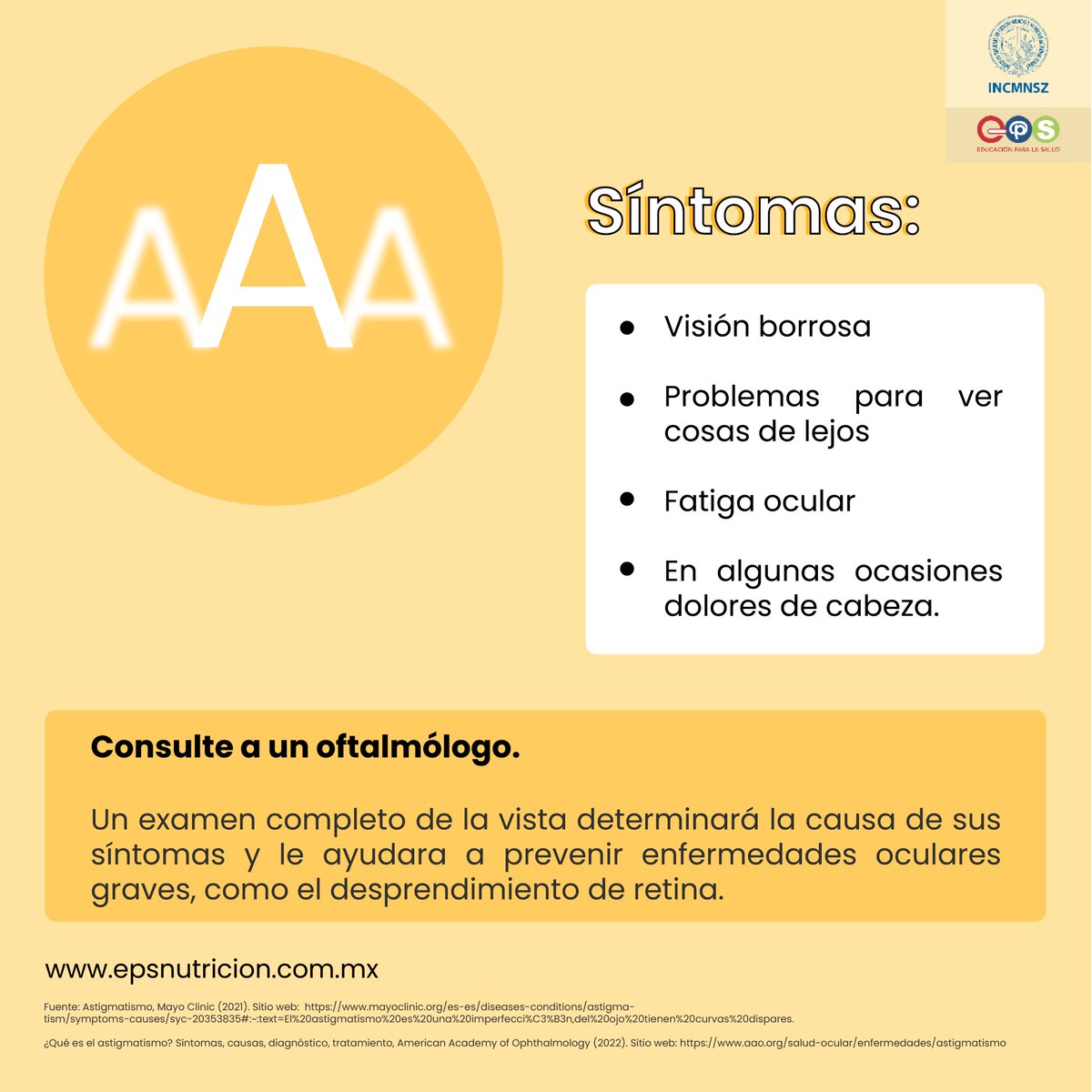 INCMNSZ_EPS's tweet image. #Miopía | Instituto Nacional de Ciencias Médicas y Nutrición Salvador Zubbirán

#Oftalmólogo #Visión #Ojos #Vista #VerDeLejos #ProblemasOculares #EnfermedadesOculares #Retina #ProblemaDeRefracción #VisiónBorrosa #FatigaOcular #EPS #INCMNSZ