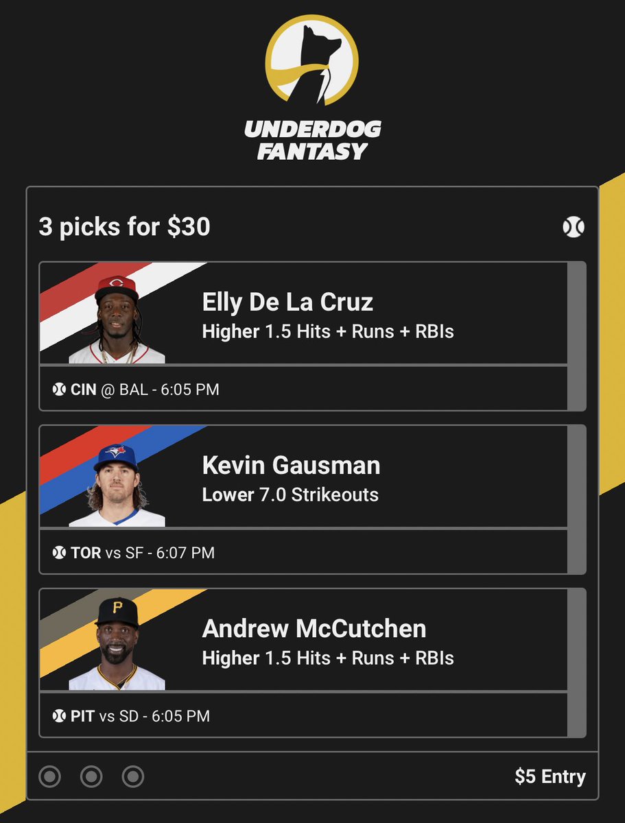 Back at it with the #MLB tonight on Underdog stay tuned for more picks #Underdog #GamblingTwitter