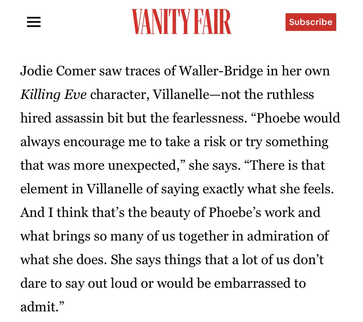 jodiemcoma's tweet photo. “Phoebe would always encourage me to take a risk or try something that was more unexpected,” - Jodie Comer 

i do love this side profile of phoebe 
https://t.co/PcFfyq6ioH https://t.co/2UDcoPb6cT