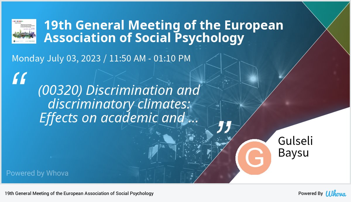 We have a symposium about Discrimination and discriminatory climates: Effects on academic and intergroup outcomes of ethnic minority and majority group members! At #easp2023krk - see you there