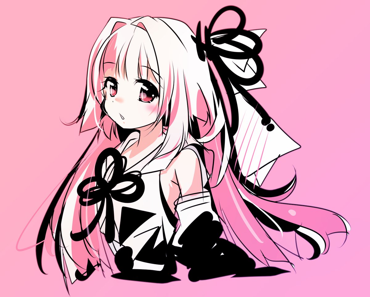 kotonoha akane 1girl solo long hair detached sleeves pink background upper body ribbon  illustration images