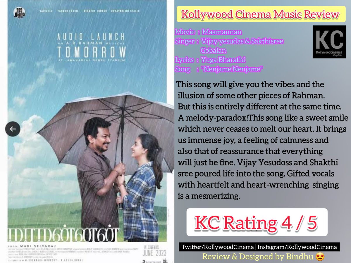 #KollywoodCinima #KcReview Music Review of #Maamannan by #Bindhu

🎧 : #NenjameNenjame
🎤 : #VijayYesudas #Sakthisree
🎸 : @arrahman
📝 : @YugabhaarathiYb
⭐ : 4/5

@Udhaystalin @KeerthyOfficial #Vadivelu @RedGiantMovies_ @mari_selvaraj @MShenbagamoort3 @EditorSelva