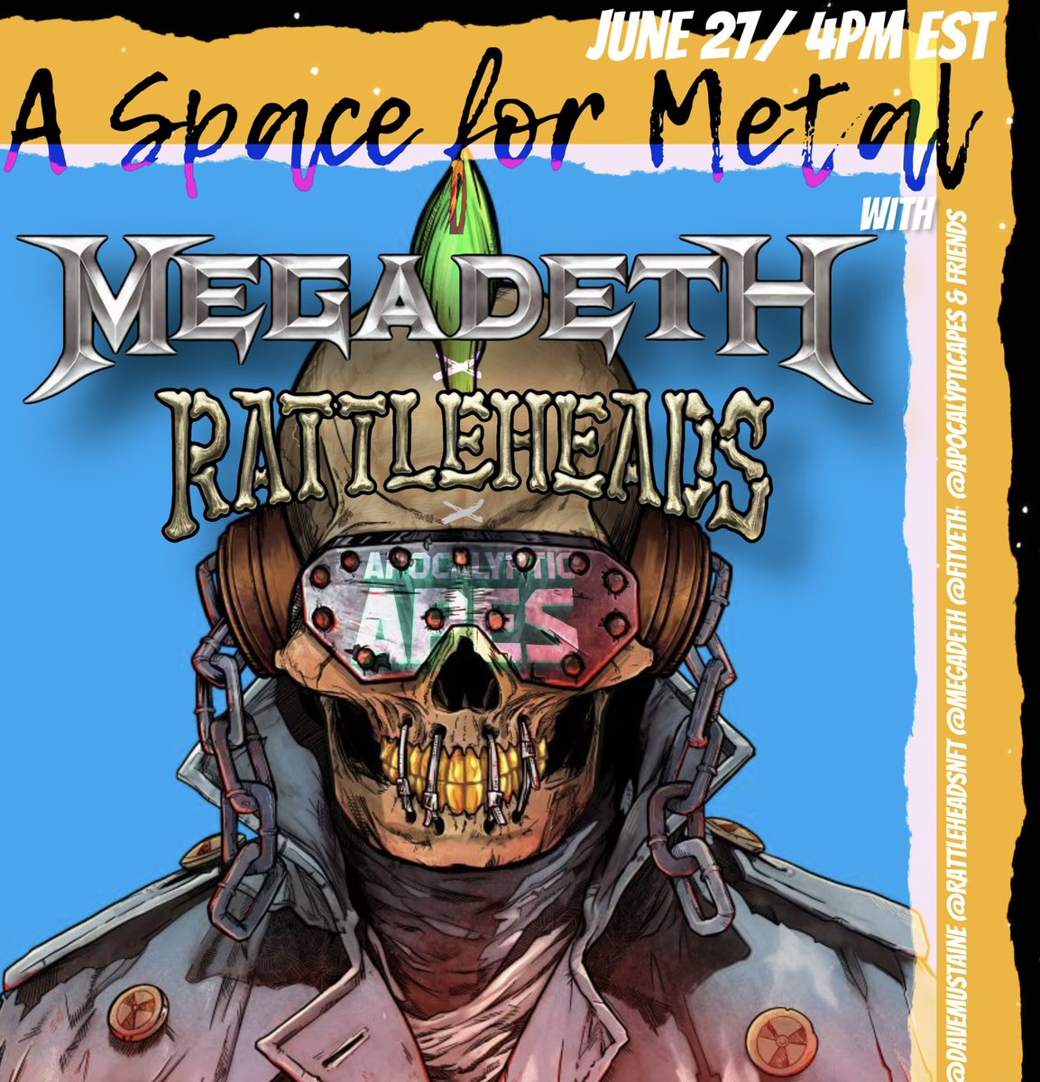 Join Twitter Spaces today🎸 with live chat <a href="/DaveMustaine/">Dave Mustaine</a> <a href="/Megadeth/">Megadeth</a>
x.com/rattleheadsnft…