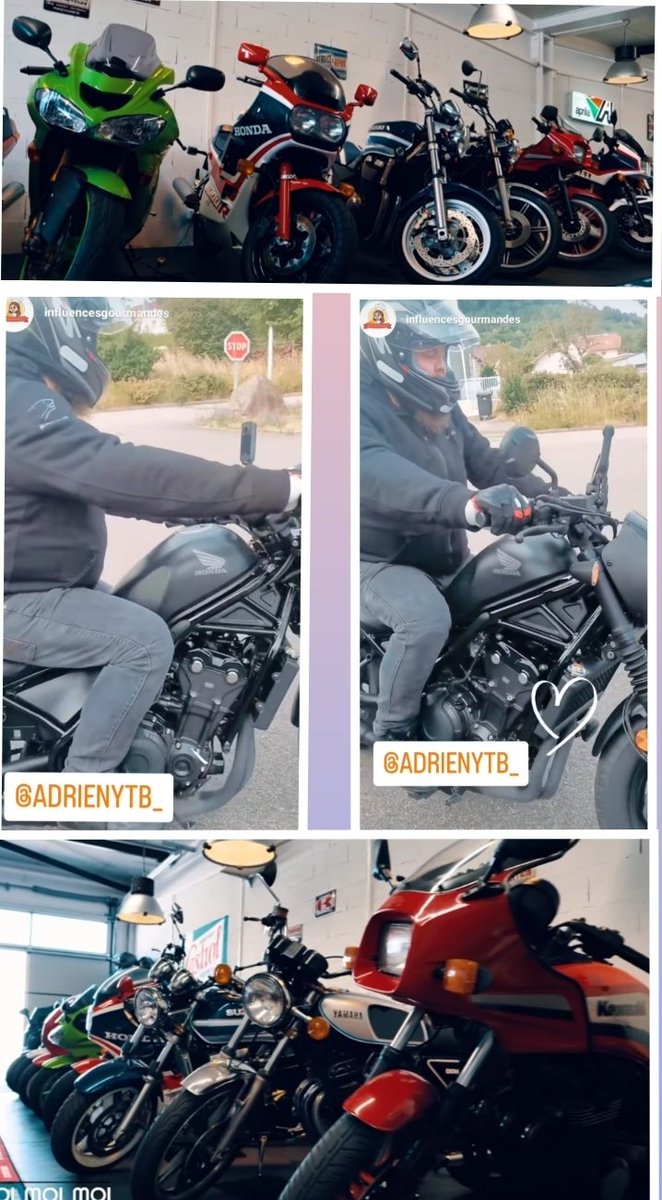 mcirb2's tweet photo. D'un côté un patron classe a qui la TV consacre un reportage, passionné de motos, bien garées dans 1 entrepôt clair et propre et de l'autre tu as le cousin de #bibendum qui aimerait copié son ex beau père en s'achetant une bécane trop petite pour son #gabarit 
😂🤭
#adrienytb https://t.co/ZHlvDkN7Uc