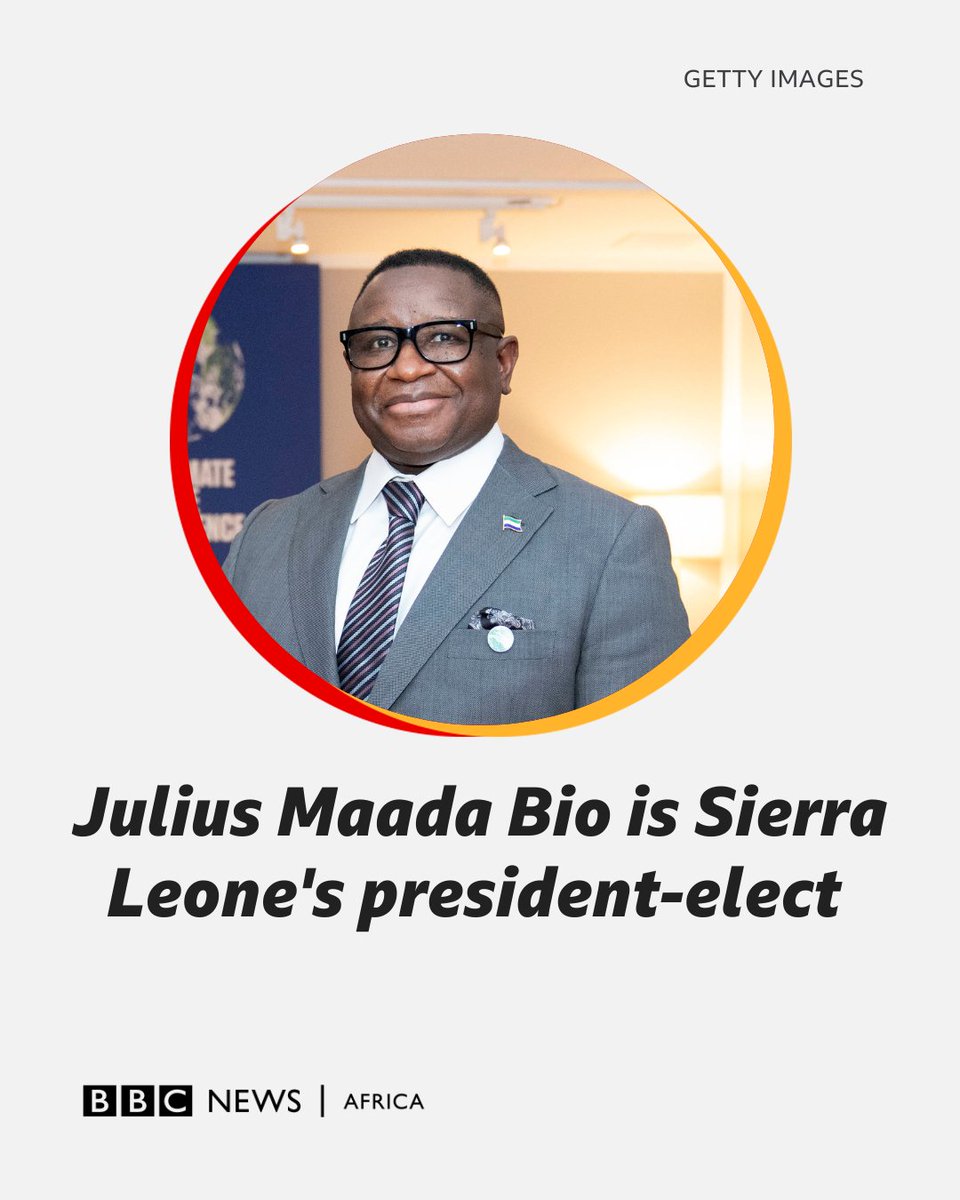 Following a campaign marred by several violent incidents, a winner has emerged from Sierra Leone's 2023 elections which took place in a tense atmosphere on Saturday.

Julius Maada Bio has been re-elected.

bbc.in/43YOud5