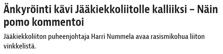 Kukaan ei pian uskalla pelata joukkuetta vastaan, jossa on tummempi poika ja valmentajana antirasismi-aktivisti. Oma joukkueen on siedettävä kaikki herjat, mutta jos tummempi poika ei tykkää jostain, kimpussa ovat kaikki vasemmistotoimittelijat ja yhdenvertaisuusturhavaltuutettu.