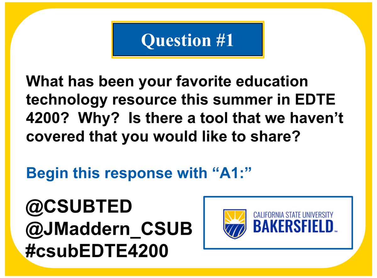 JMaddern_CSUB's tweet photo. I would like to start our discussion with this first question. Think through this before responding...let's also share resources that may have not been introduced in this course.  
@csubted

 #csubEDTE4200 https://t.co/GG7m7v0wYu