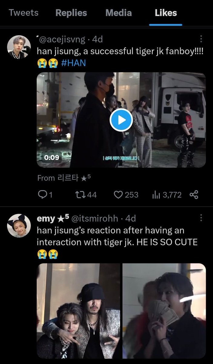 HANglobal_'s tweet photo. Tiger JK liked tweets about him and HAN 🥹

#HAN #한 #스트레이키즈한 #ハン @Stray_Kids https://t.co/wi4pKtg8Vn
