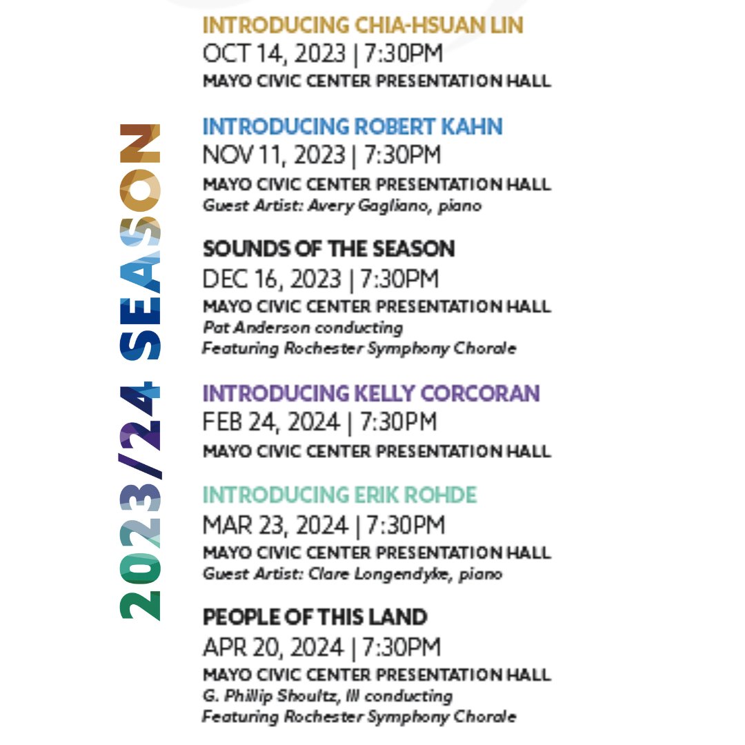 Starting with 66 applicants, our leadership narrowed the search for our new Artistic Director down to 4. Now announcing our 2023/2024 season--with four concerts featuring the final candidates. Join us for this exciting, transformative season! bit.ly/432CANS #rochmn