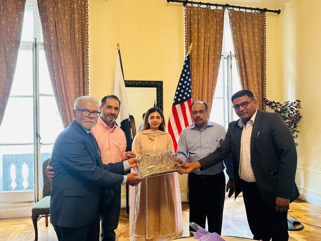 PakinNewYork's tweet photo. Members of the Pakistani-Christian Association in New York &amp; @Vajeesh Partab called on Consul General Ayesha Ali to appreciate her work for the 🇵🇰🇺🇸 community in CGNY jurisdiction. Summer Interns @PakinNewYork also joined the ceremony 👥 https://t.co/k3iyKnVejE