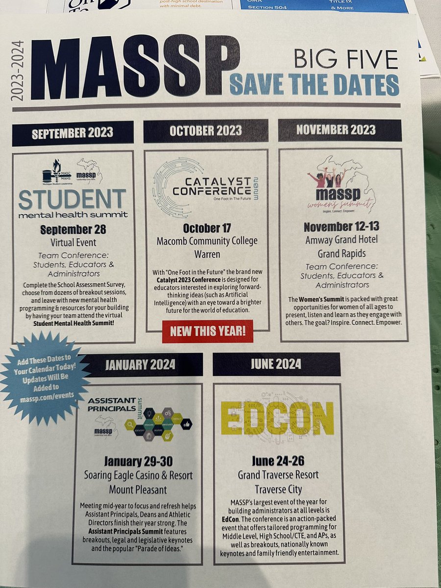 MASSP’s, Deputy Executive Director, Colin Ripmaster is getting #edcon23 attendees fired up about upcoming events. Check out our Big Five!