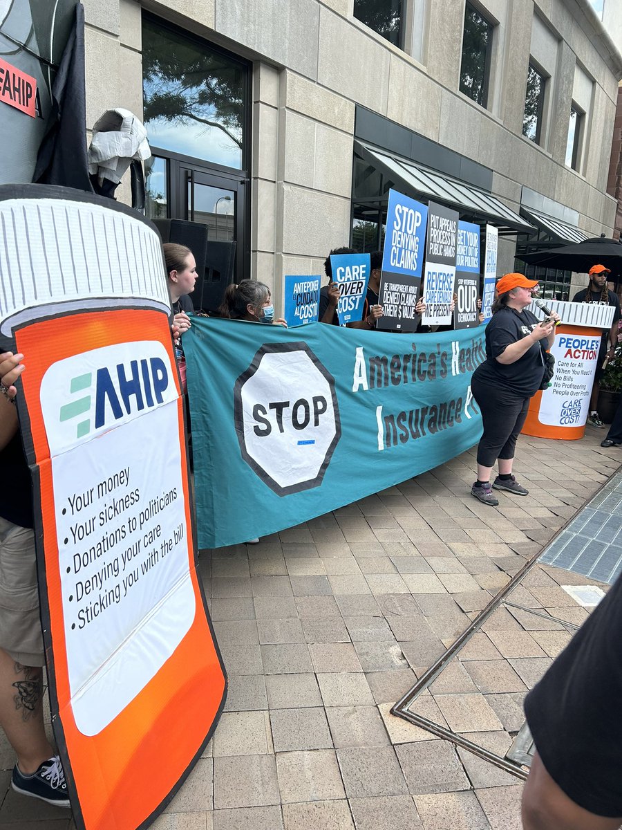 PplsAction's tweet photo. Greedy health insurance corporations don’t care if we live or die! We’ve had enough! It’s time for people over profit and #CareOverCost https://t.co/W28WPE4Rg6