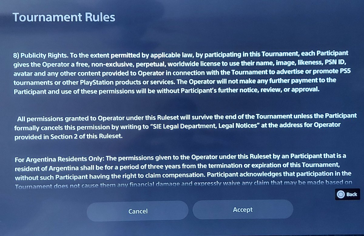 2viciouzC's tweet photo. Has anyone ever entered one of these Tournaments? This type of disclaimer is everywhere. This is some #evillegaljargon I would have thought this type of thing would be illegal in the U.S. https://t.co/xf8tPR0jnH