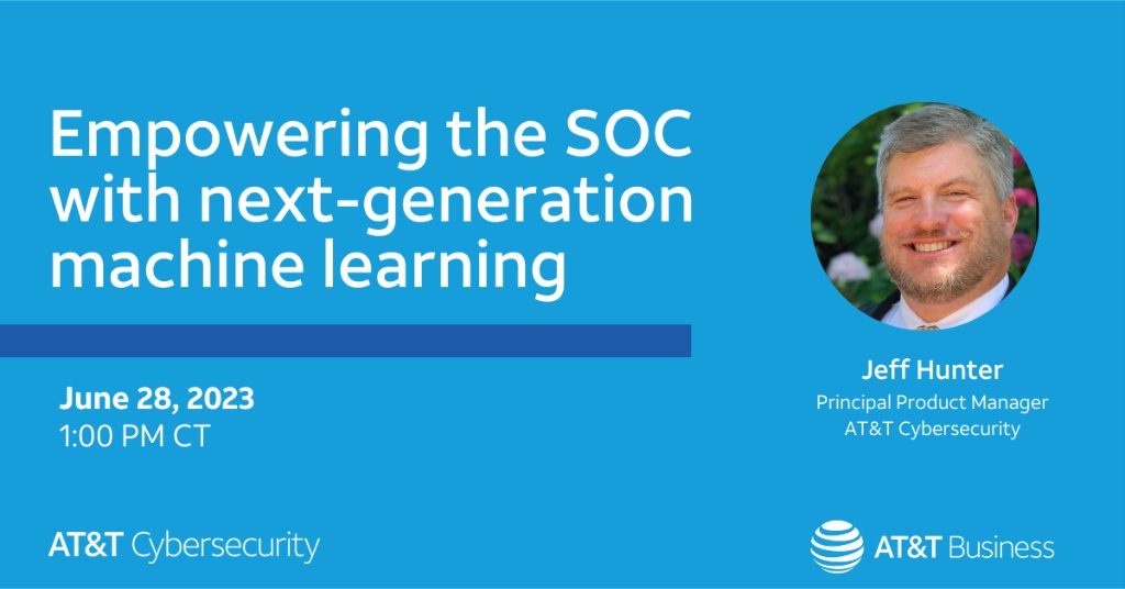 LevelBlueCyber's tweet photo. Tomorrow, 6/28: Join #ATTExpert Jeff Hunter, where he'll discuss the role of #AI-powered threat detection for the SOC.
Plus, learn about the latest #ML advancements to our USM Anywhere platform.
Register to join! https://t.co/pJbYexbCZm https://t.co/G5qbT1D2EF