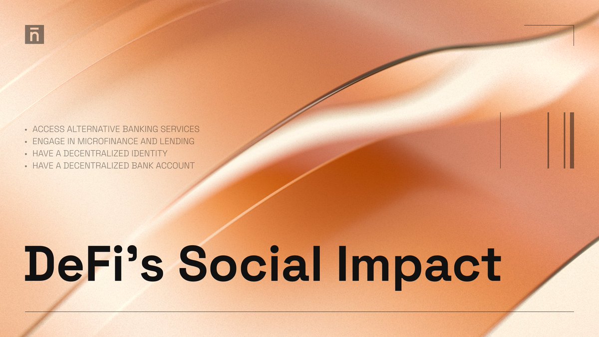 Are you aware of the social impact #DeFi has? 🤔

With DeFi, users can:
👉 Access alternative banking services
👉 Engage in microfinance and lending
👉 Have a decentralized identity
👉 Have a decentralized bank account

The benefits DeFi offers is driving financial inclusion