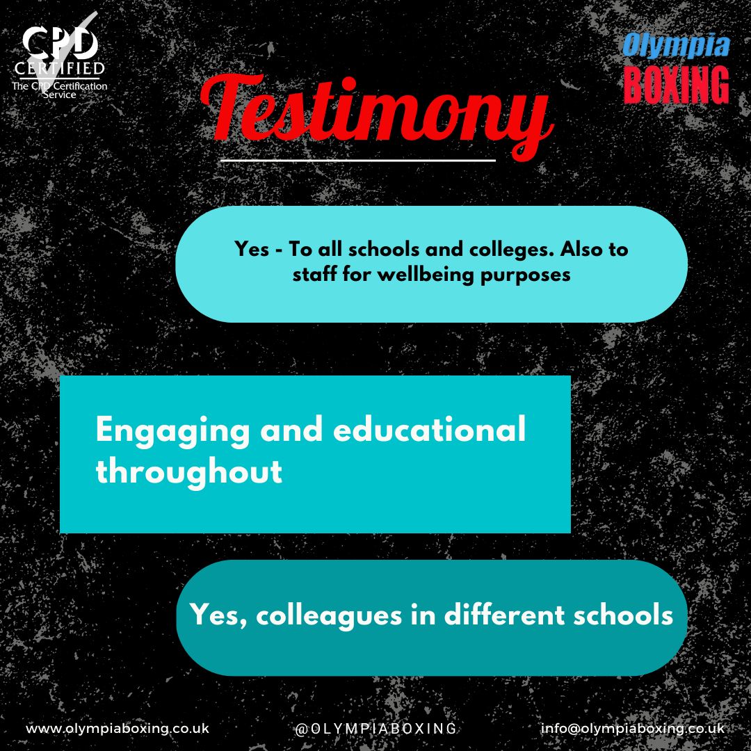 Here we have a few testimonials from our CPD course from teachers that took part of our course in Liverpool! 🥊 To find out more on courses we offer, drop us an email on info@olympiaboxing.co.uk 😀