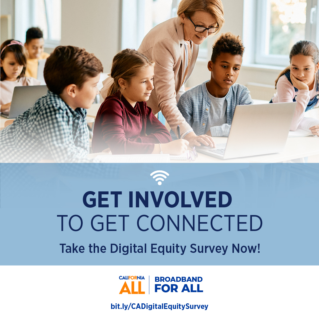 CADeptEd's tweet image. Having access to the internet can mean getting an education, seeing the right doctor, and staying in touch with family and friends. 

➡️ Complete the California Digital Equity Survey today (closes Friday) bit.ly/CADigitalEquit… #BroadbandforAll #DigitalEquity