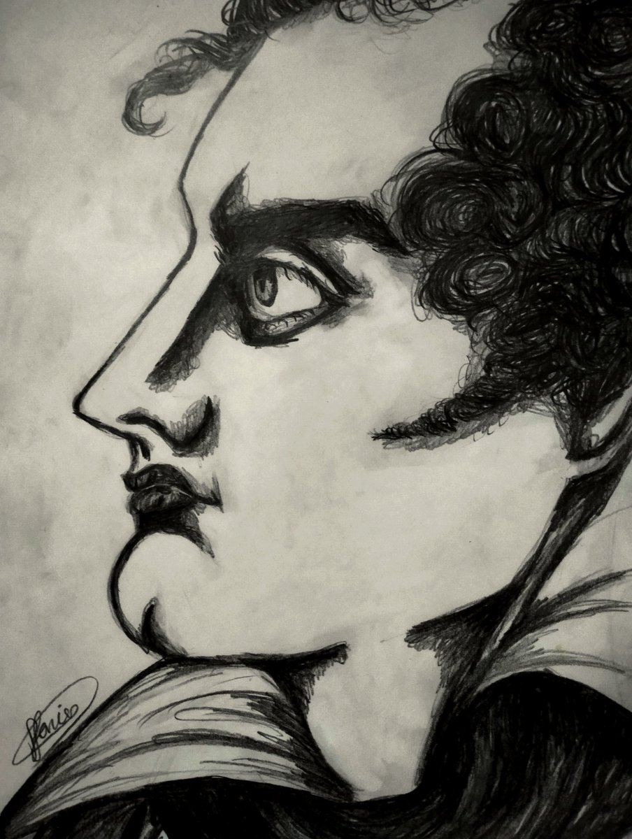 I finished my attempt of the Count d'Orsay Lord Byron sketch!! 😊 I realise I need to draw / paint 1820s Byron more often - also I didn't solely rely on d'Orsay's drawing, I referenced my beloved Prepianis for his eyes ❤️

#art #artists #LordByron #poetry
