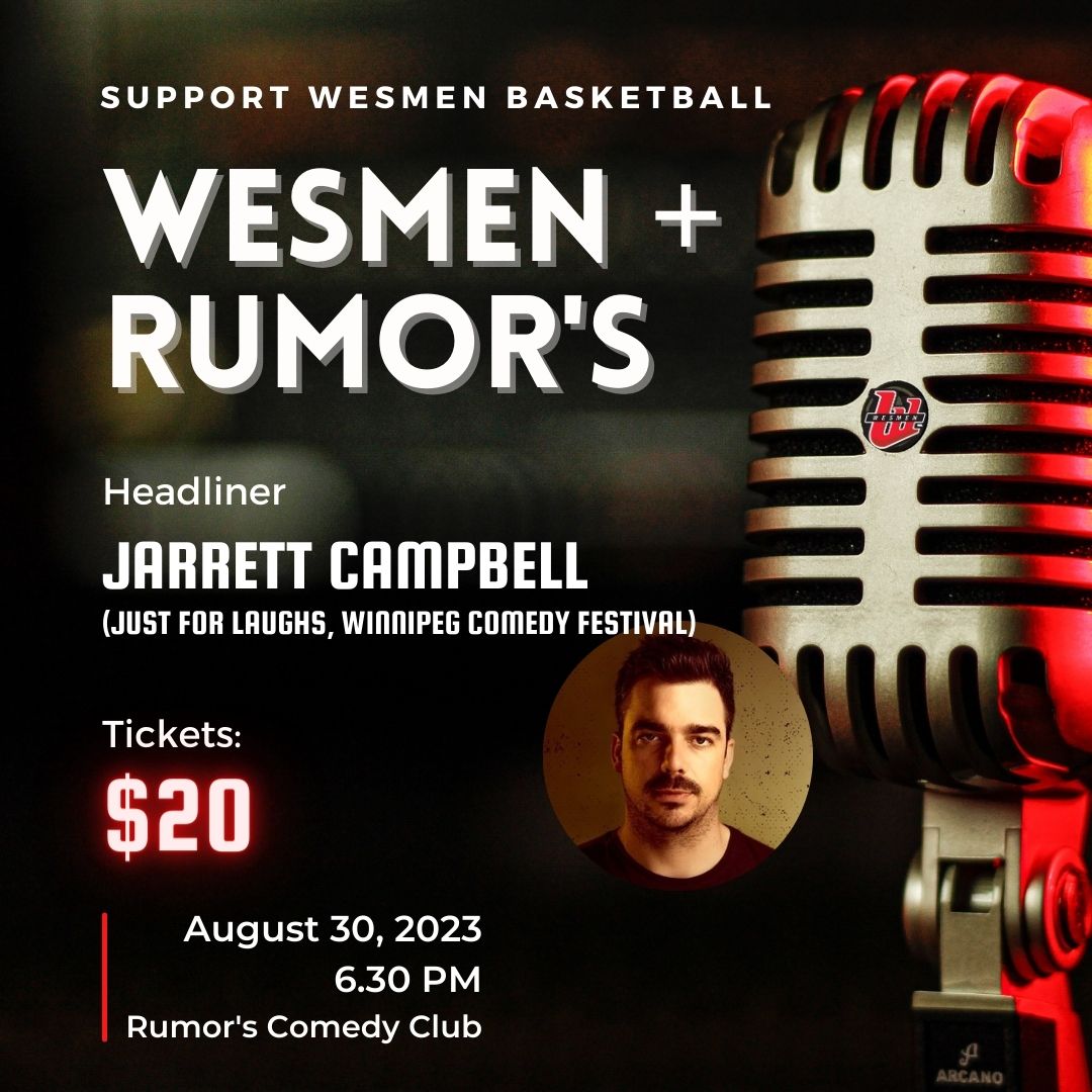 Come have a laugh and support our student-athletes at the same time as we team up with <a href="/RumorsComedy/">Rumor's Comedy Club</a> for a funny fundraiser. 

🗓 Aug. 30
🚪open: 6:30 pm
🎙7:45
🤵‍♂️<a href="/jarrettcampbell/">Jarrett Campbell</a>
🎟 $20 (email al.cox@uwinnipeg.ca to get 'em)

#WePlayForWinnipeg