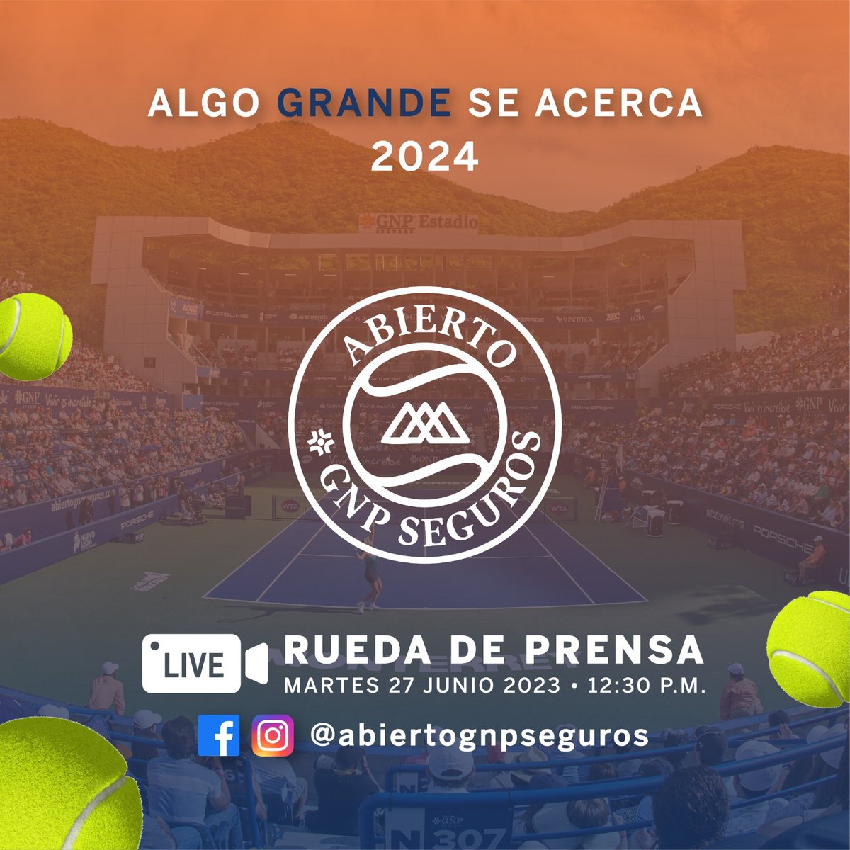 Sigue la rueda de prensa del @Abierto_GNP y sé de los primeros en enterarte de lo que se viene para la edición 2024 🎾🤩💪🏻 ¡ALGO GRANDE SE ACERCA! #AGNP #VivirEsIncreíble #AbiertoGNPSeguros #EstadioGNPSeguros