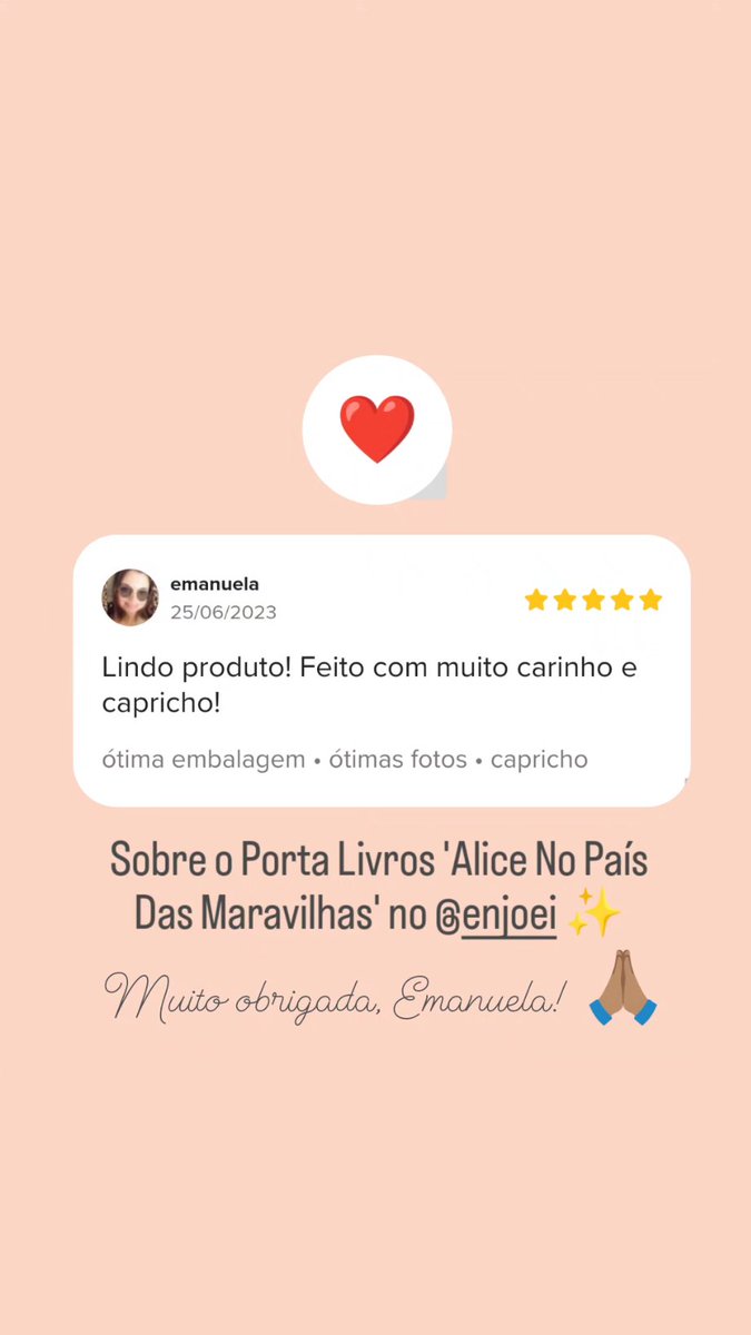 #FEEDBACKS 🗣️ Emanuela avaliando o seu Porta Livros 'Alice No País Das Maravilhas' 👧🏼💕 
Compra feita no @enjoei 
enjoei.com/bmatelie

#papelaria #acessórios #portalivros #capaparalivros #feitoàmão #feitocomamor #presentescriativos #produtosartesanais #enjoei