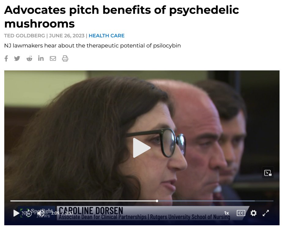RU_nursing's tweet photo. Caroline Dorsen, associate dean at #RUnursing, testified at an NJ Senate health committee hearing on legalizing psilocybin to treat mental illness &amp; addiction. "It's a much-needed tool in a very small toolbox for people who are struggling," she said. https://t.co/yliJ3rRoxz https://t.co/pzE6if6q1U