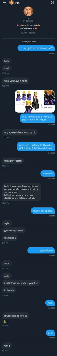 xXFuqqYoCouch's tweet photo. Back in jan 2021 i commissioned @ronmeru_ for a one character pin-up. 2+ years later all they have to show for the $100 i paid is a sketch. After so long with getting nothing but excuses, ghosting and unprofessionalism, I feel my only option is to ppublicly call them out. https://t.co/H7eyD7mjbr