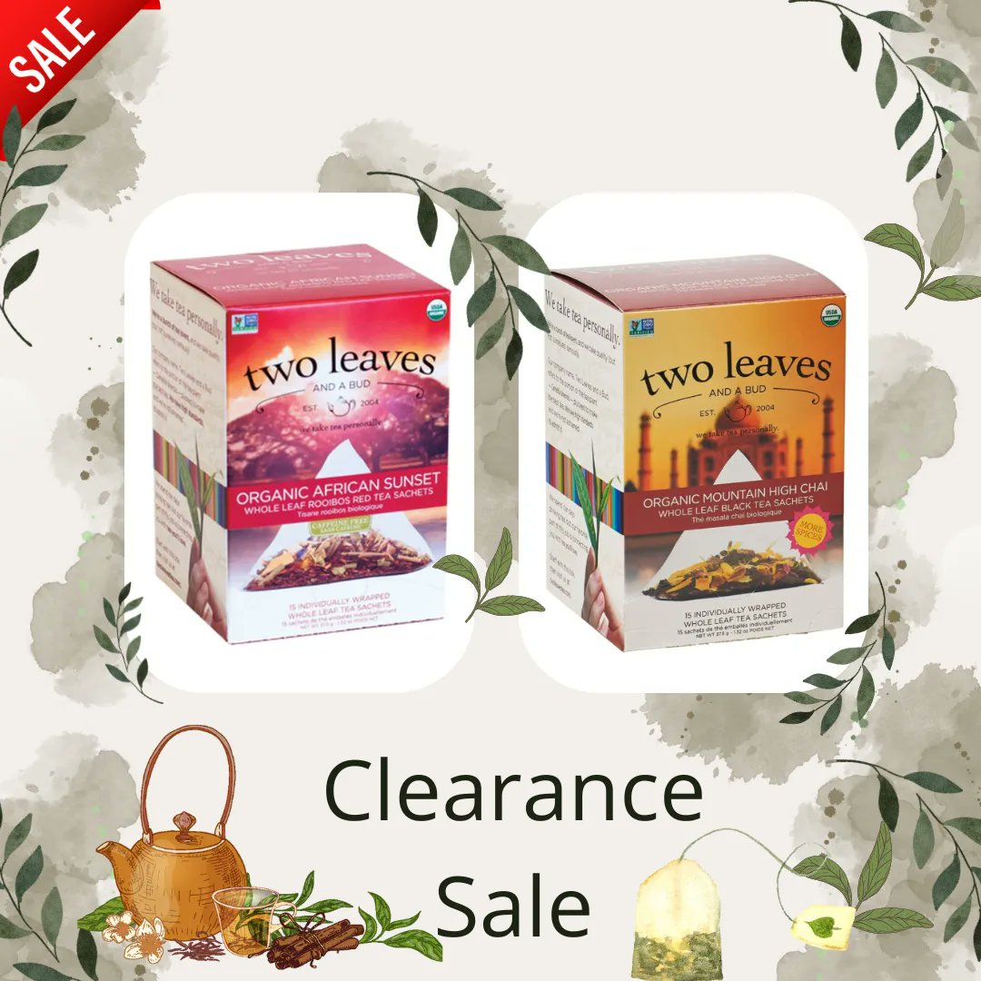 Great news 🫖 #TeaLovers! #TwoLeavesAndABud are on #sales checkout these flavours #Rooibostea Organic African Sunset buff.ly/3r3ujfq and Mountain High #Chai buff.ly/3NtAyAH✨ Hurry and get yours today!