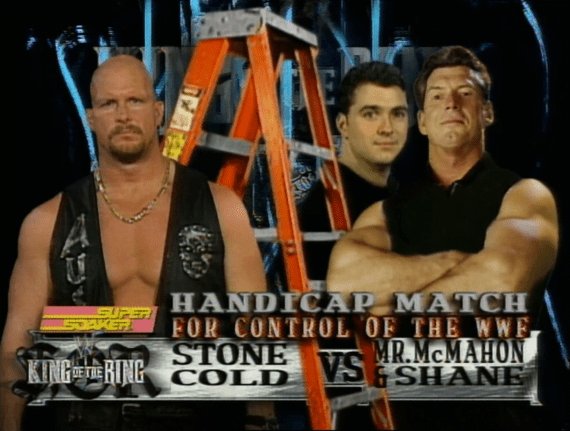 #TodayinWWEhistory
June 27th 1999
Wwf king of the ring
Handicap ladder match for control of the WWF
STONE cold Steve Austin
Vs
@VinceMcMahon & @shanemcmahon https://t.co/NSIppxF4F9