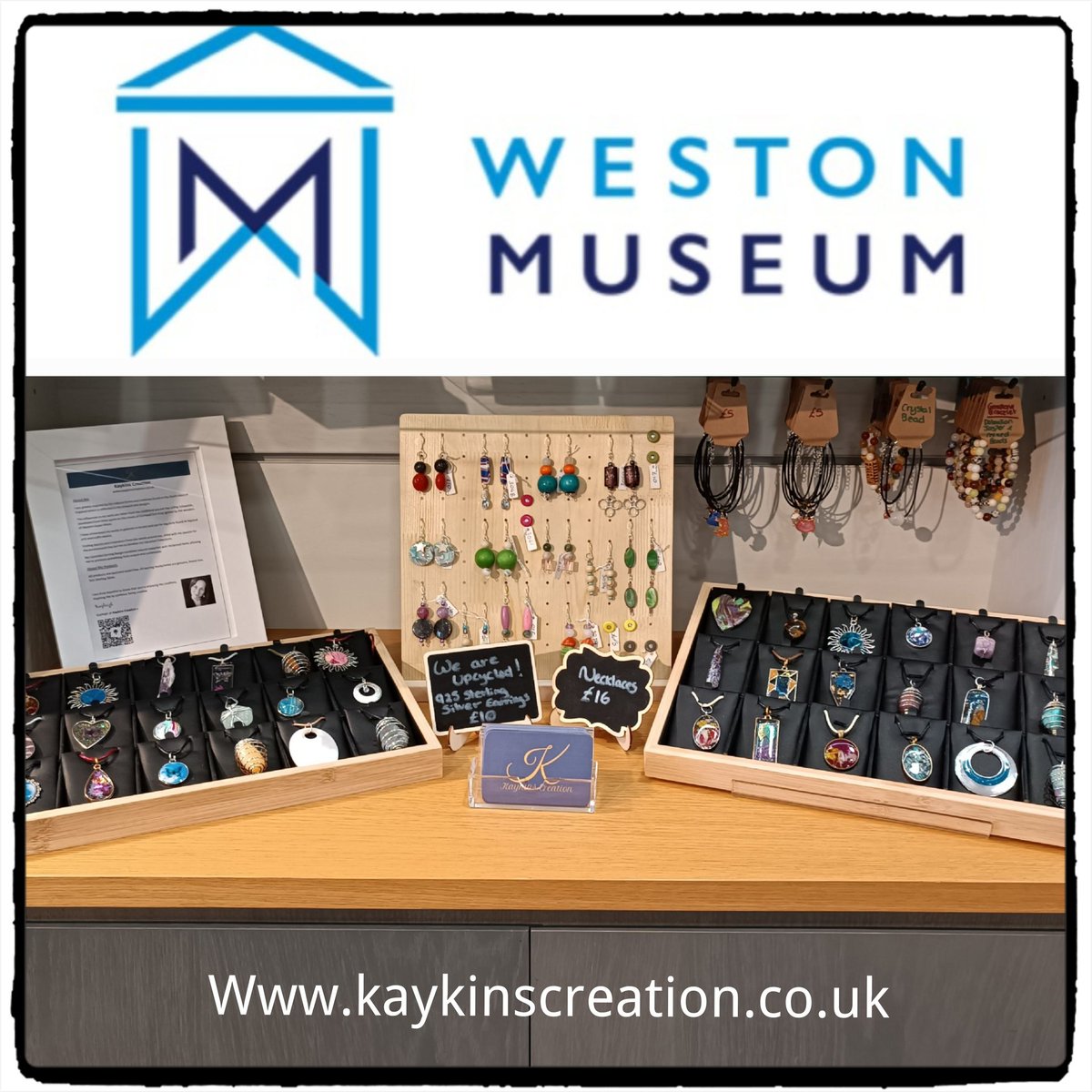 The exciting news you've all been waiting to find out about has arrived!
You can now find my creations in Weston Museum's shop!!! 🥳🥳🥳

My collection here includes unique  Necklaces, Upcycled Earrings & a wide variety of Bracelets! 

#kaykinscreation #MHHSBD #westonsupermare