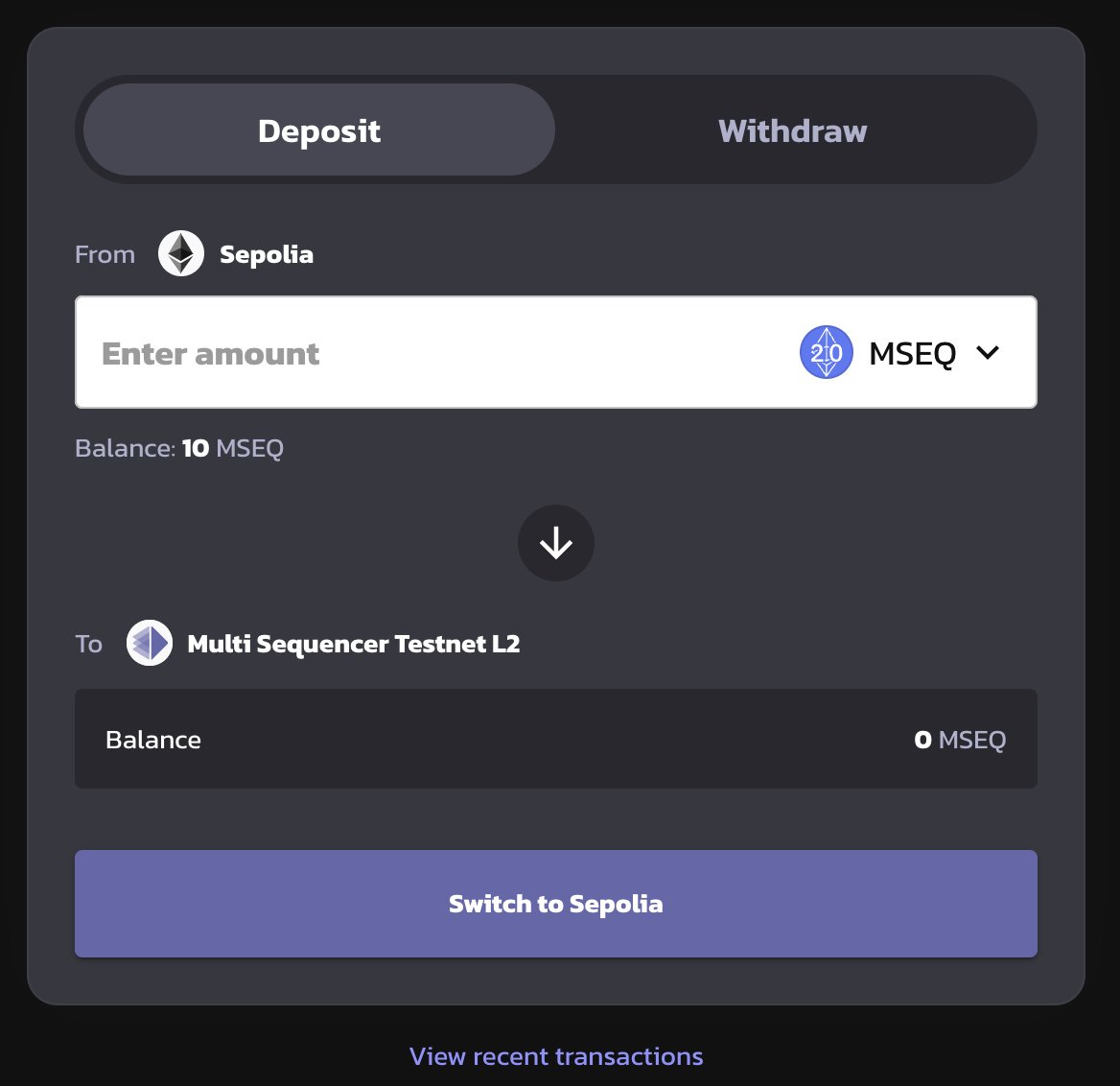 whatislovv_'s tweet photo. 5. Deposit and Withdraw ERC-20 (MSEQ) to and from AltLayer Testnet
To do this you first need to get #MSEQ here: https://t.co/mXbSuLi6Gc
After that you go back to the bridge and perform the same operations only with MSEQ https://t.co/ME1DIMnPrL